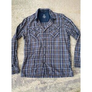 KUHL Dillingr Flannel Shirt Men's Small Button Long Sleeve Navy Blue Plaid
